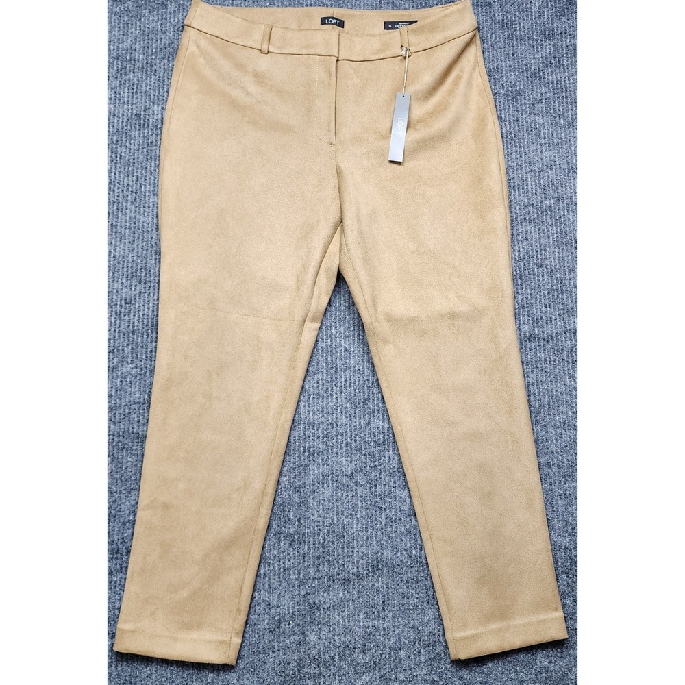 Loft Faux Suede High Waist Curvy Skinny Pants Tan Camel Size 14 NWT